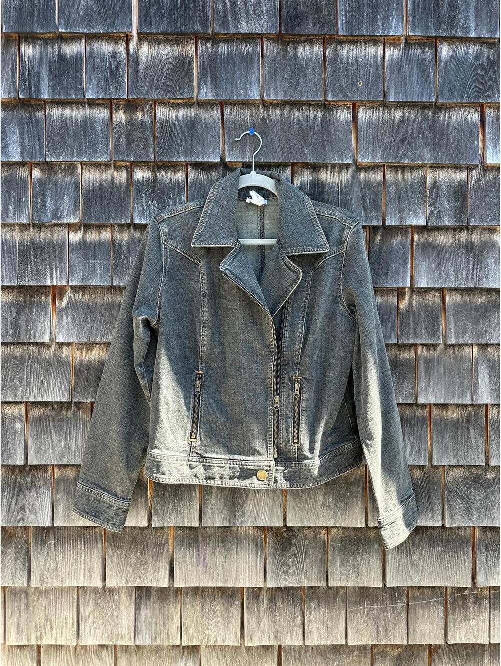 Ann Taylor Gray brown Denim Jacket with Zip Pockets